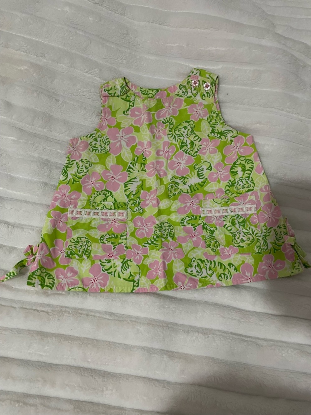 Lilly Pulitzer Green and Pink Floral Girls Casual Dress